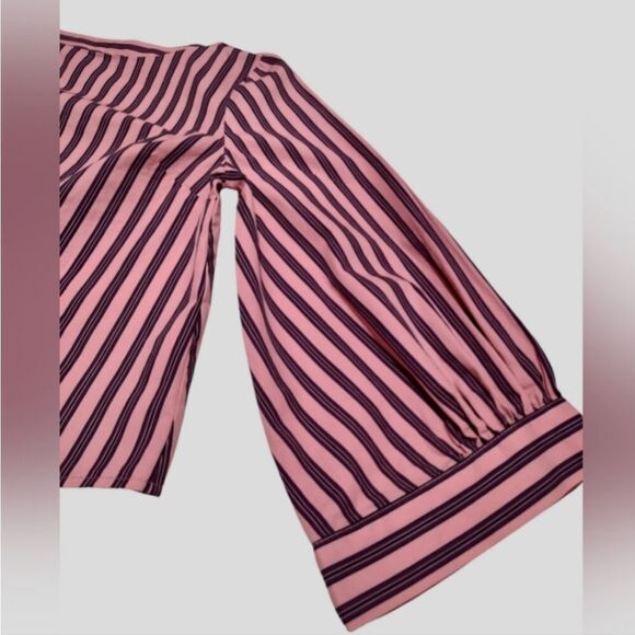 Topshop Pink Regimental Striped Balloon Sleeve Blouse Top US 4 NWOT - Picture 5 of 5